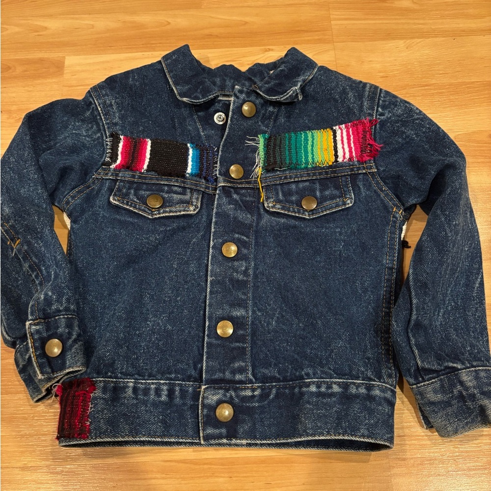 Girls Denim Jacket‎ with Western Print & Multicolor Accents